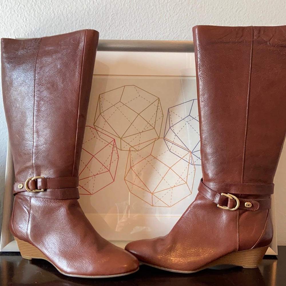 Leather wide calf knee high boots